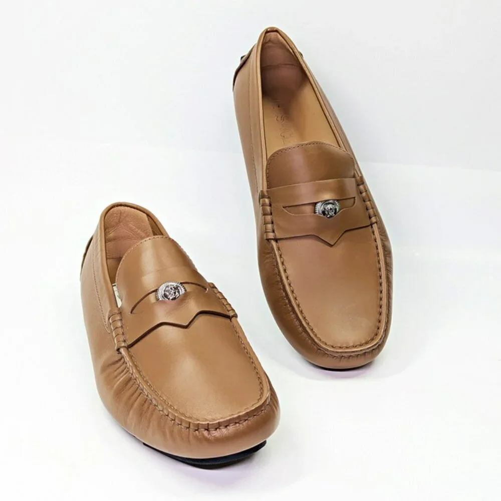 Versace Men's Medusa Biggie Leather Loafer Dark Toffee Size 42 (MSRP $775)